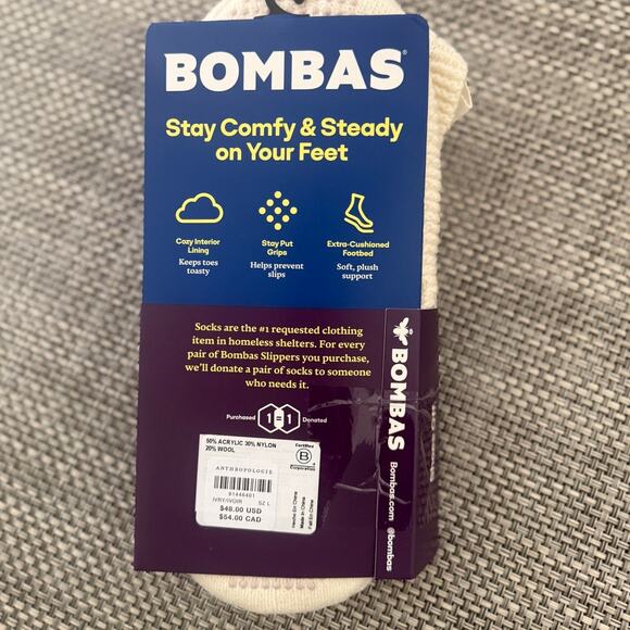 BOMBAS x ANTHROPOLOGIE NWT Waffle Knit Gripper Slippers Ivory L (12-14) - Picture 4 of 4